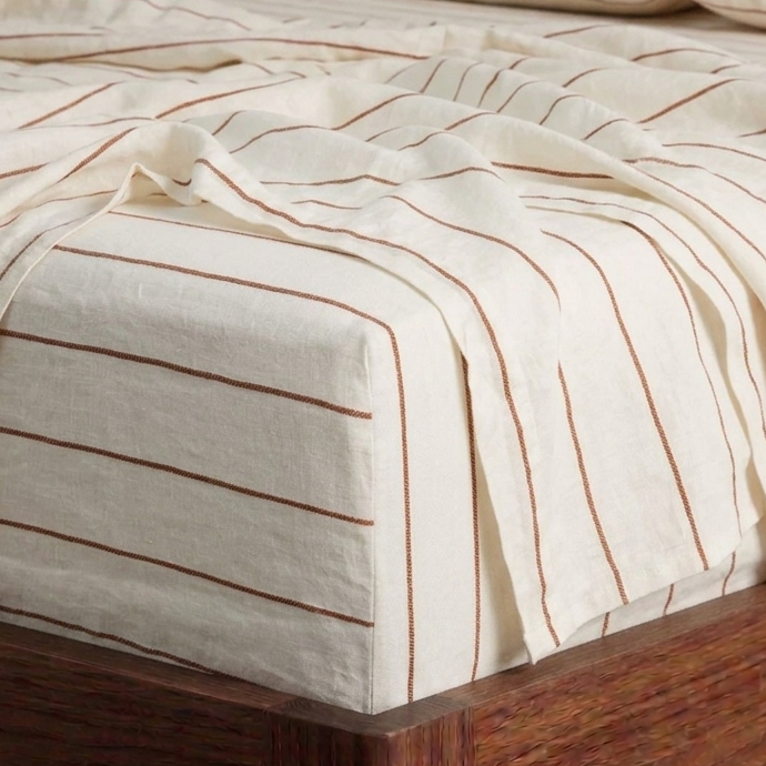 Linen Flat Sheet - Sienna Stripe-3
