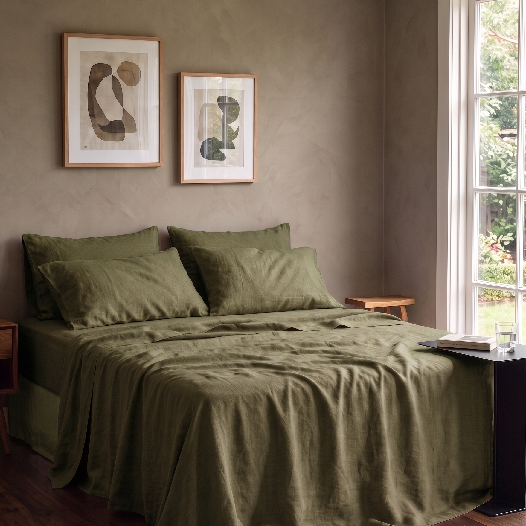 Linen Flat Sheet - Olive-2
