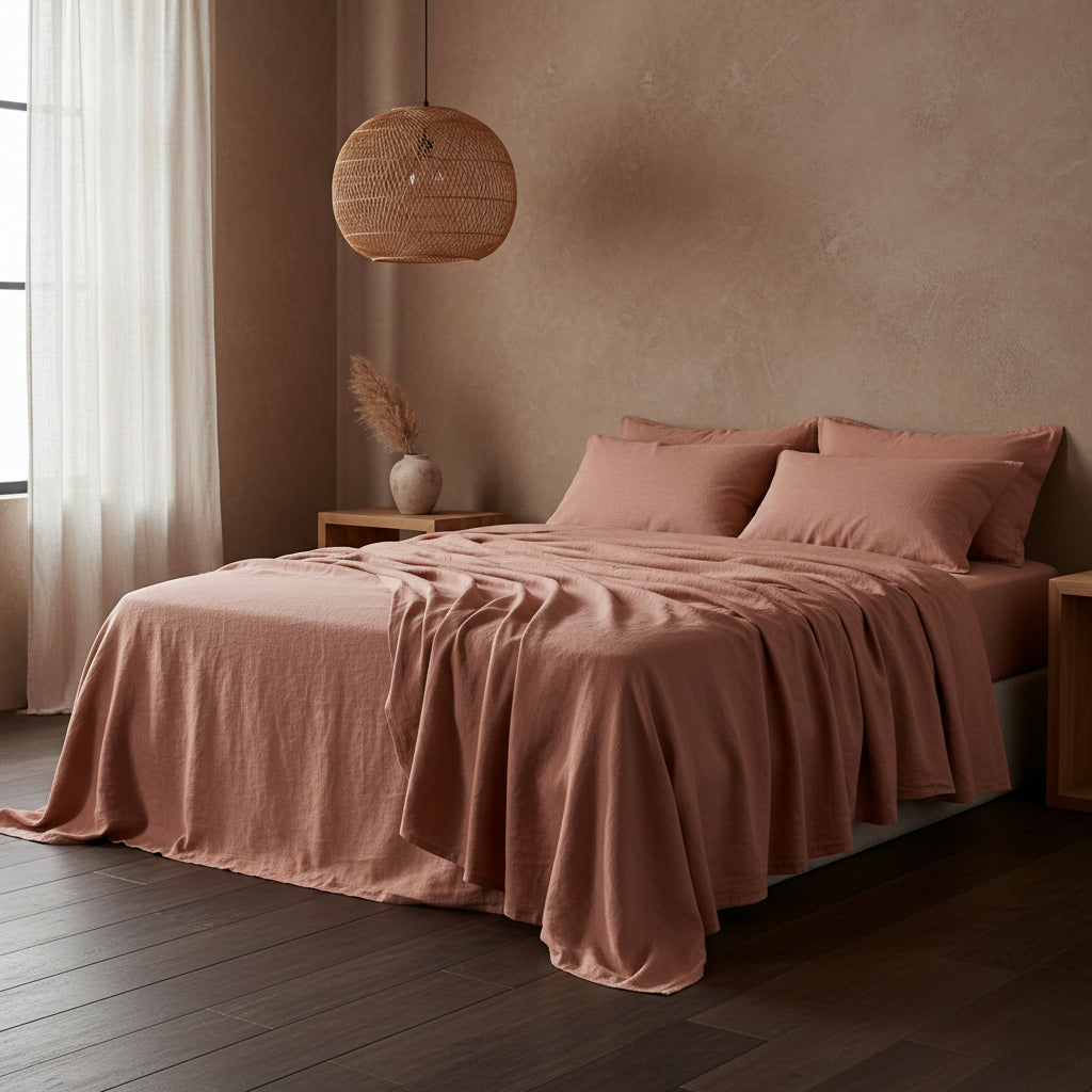 Linen Fitted Sheet - Terracotta