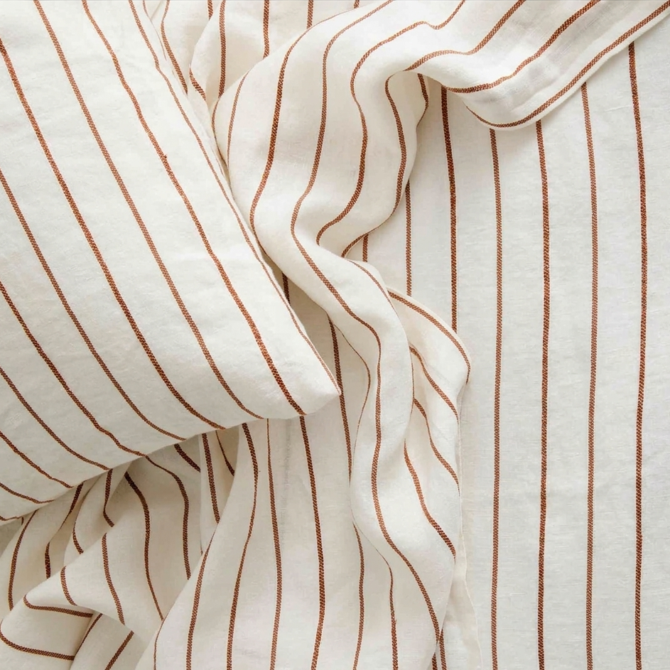 Linen Flat Sheet - Sienna Stripe-2