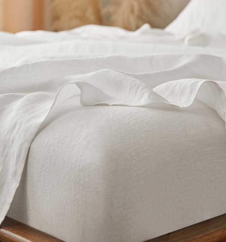 Linen Fitted Sheet - White-1