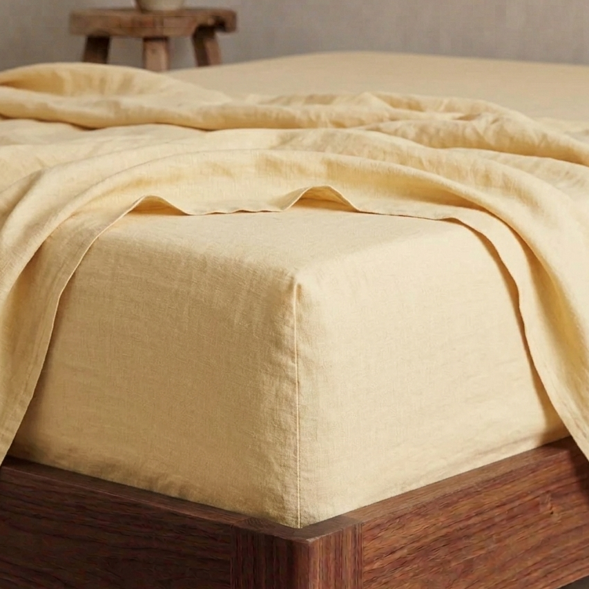 Linen Fitted Sheet - Butter