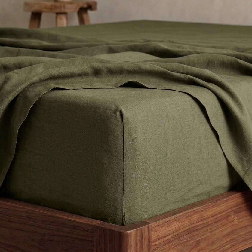 Linen Flat Sheet - Olive-3