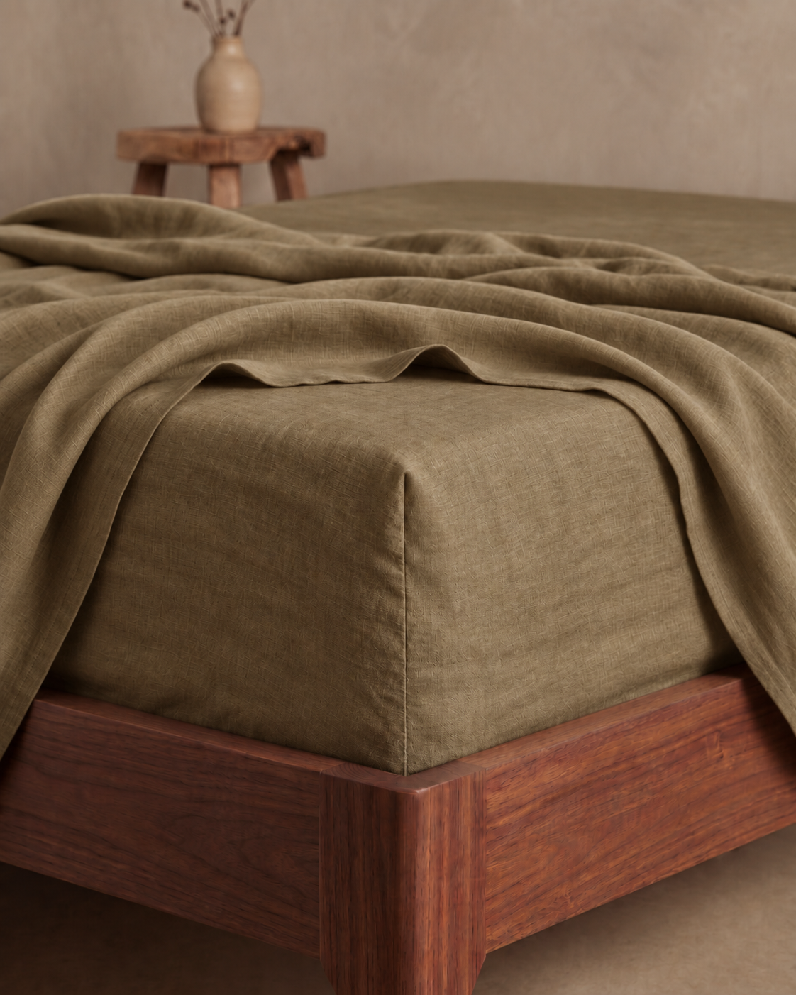 Linen Fitted Sheet Set - Olive-1