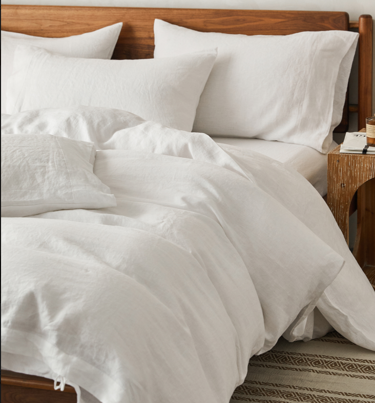 Linen Fitted Sheet Set - White-2