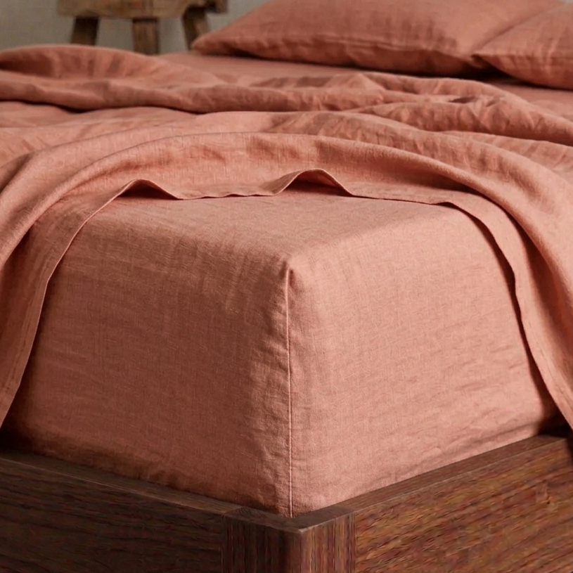 Linen Fitted Sheet - Terracotta